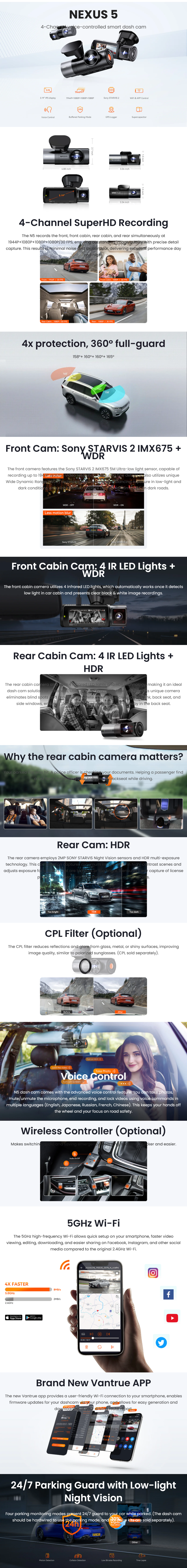 Vantrue N5S 4-Channel GPS 5G WiFi Dash Cam