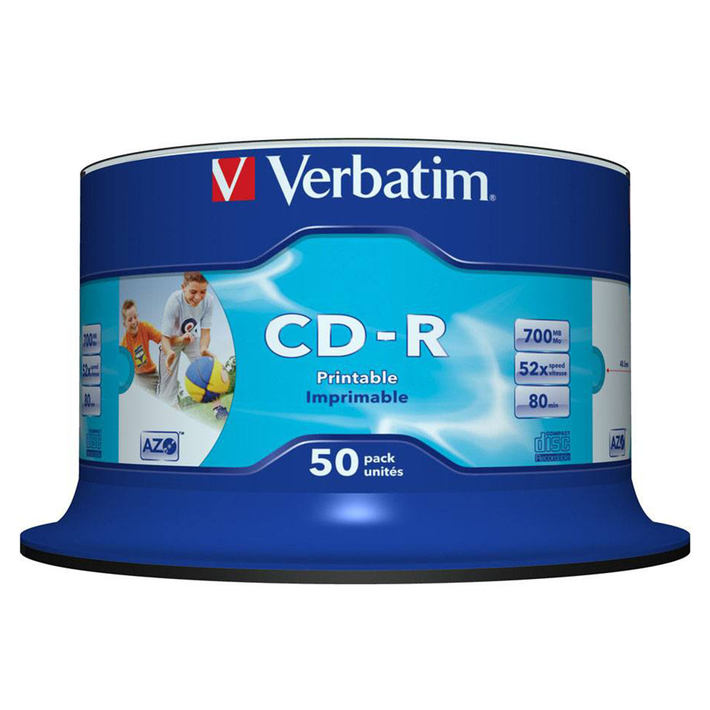 CD-R Discs Verbatim CD-R 700MB 52X DataLifePlus White Inkjet Printable ...