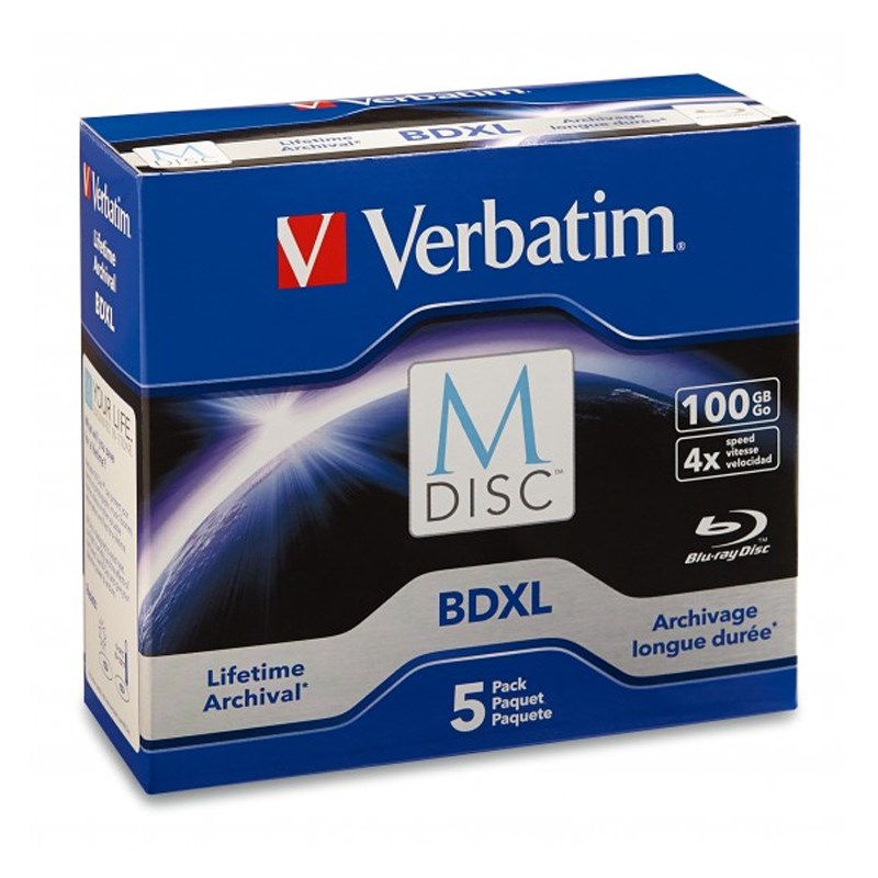 Verbatim M DISC BluRay BDXL 100GB 4X Branded Surface Jewel Case 5 Pack