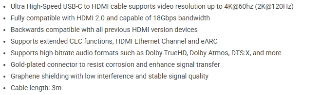 Volans VL-CH43 3M Ultra 4K USB-C to HDMI V2.0 Male to Male Cable