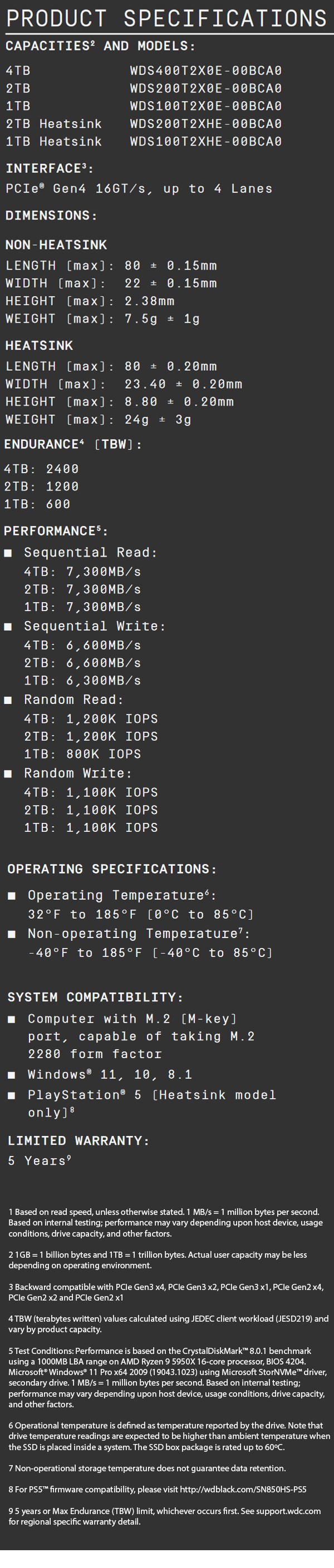 WD Black SN850X 1TB PCIe 4.0 NVMe M.2 2280 SSD with Heatsink - WDS100T2XHE - Desktop Specifications