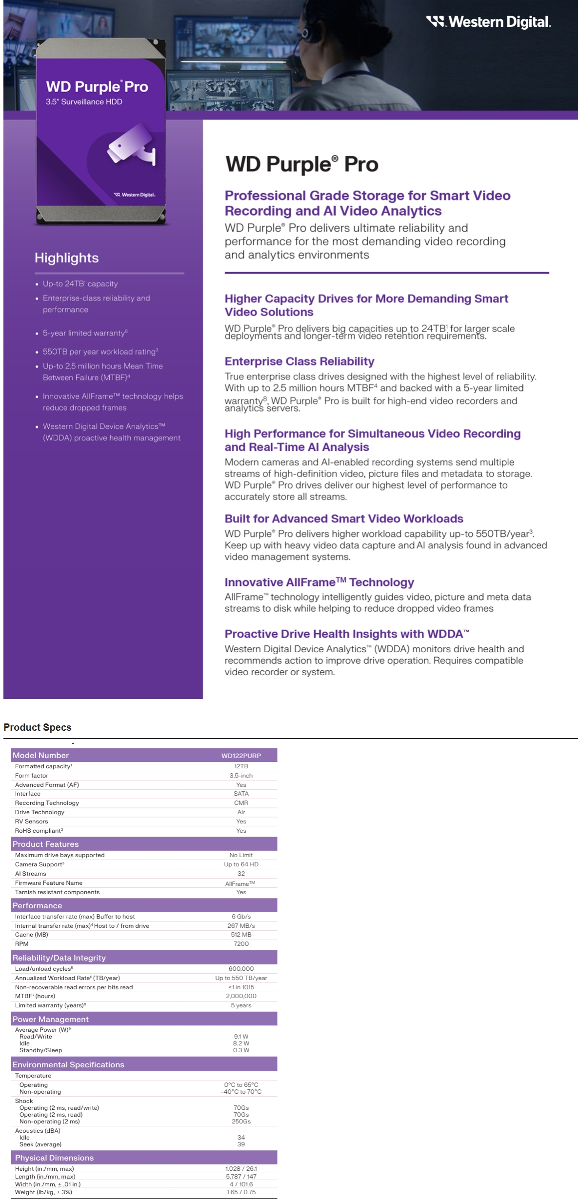 WD WD122PURP 12TB Purple Pro 3.5