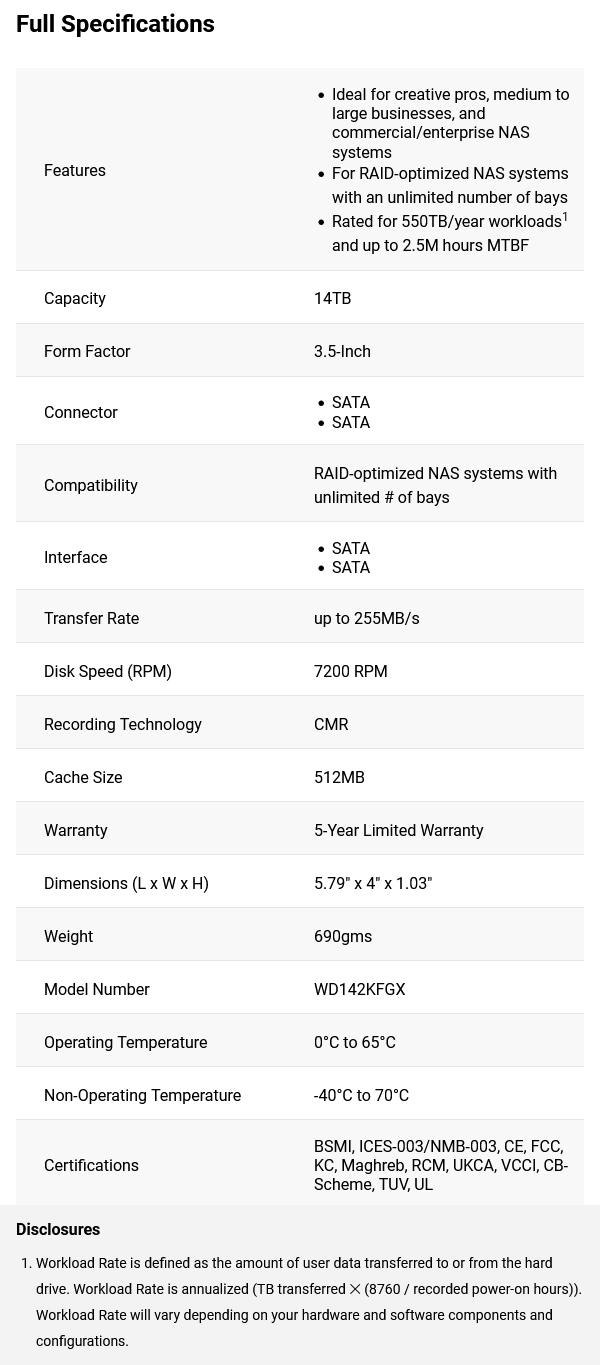 WD WD142KFGX 14TB Red PRO 3.5" 7200RPM SATA NAS Hard Drive - WD142KFGX ...