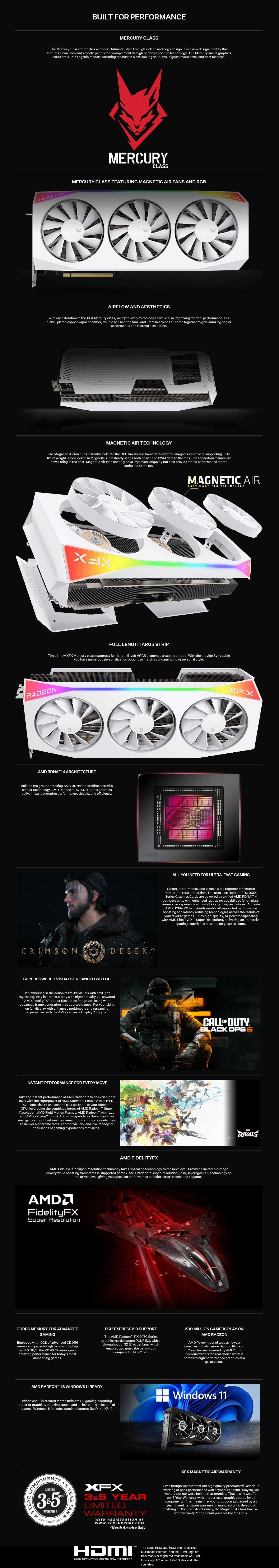 XFX AMD Radeon RX 9070XT Mercury OC Magnetic Air Edition 16GB GDDR6 Video Card - White