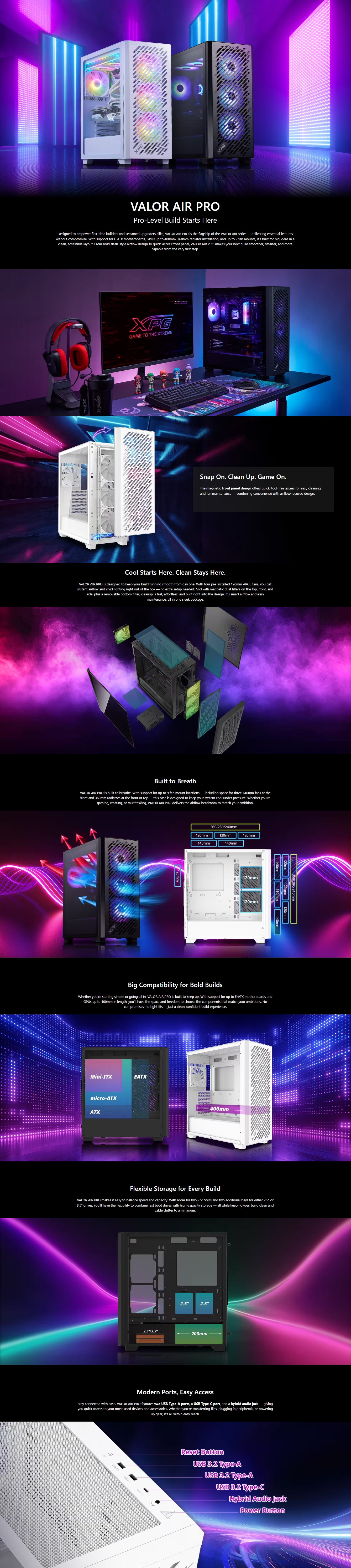 XPG VALOR AIR PRO Tempered Glass Mid-Tower E-ATX Case - Black