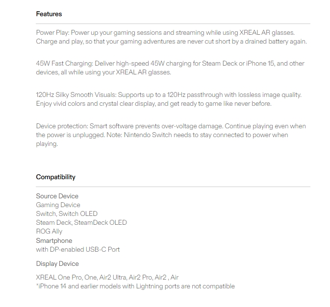 XREAL HUB Power and Data Splitter for XREAL AR Glasses