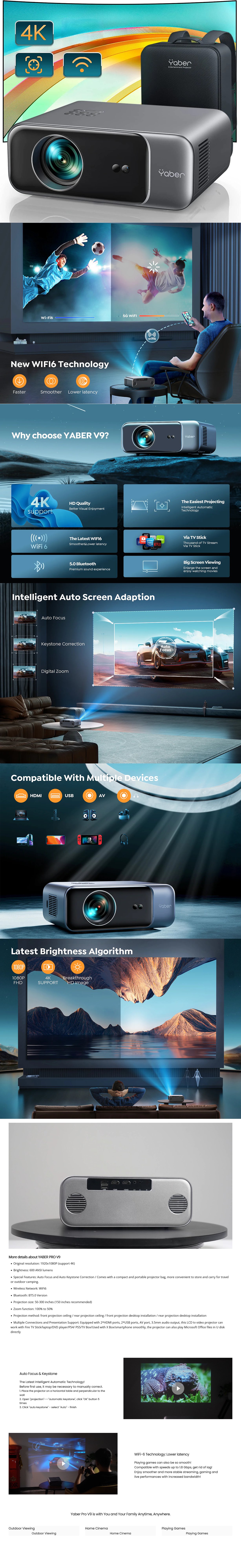 Yaber Pro V9 1080P Full HD TV Video Projector with 4K Support