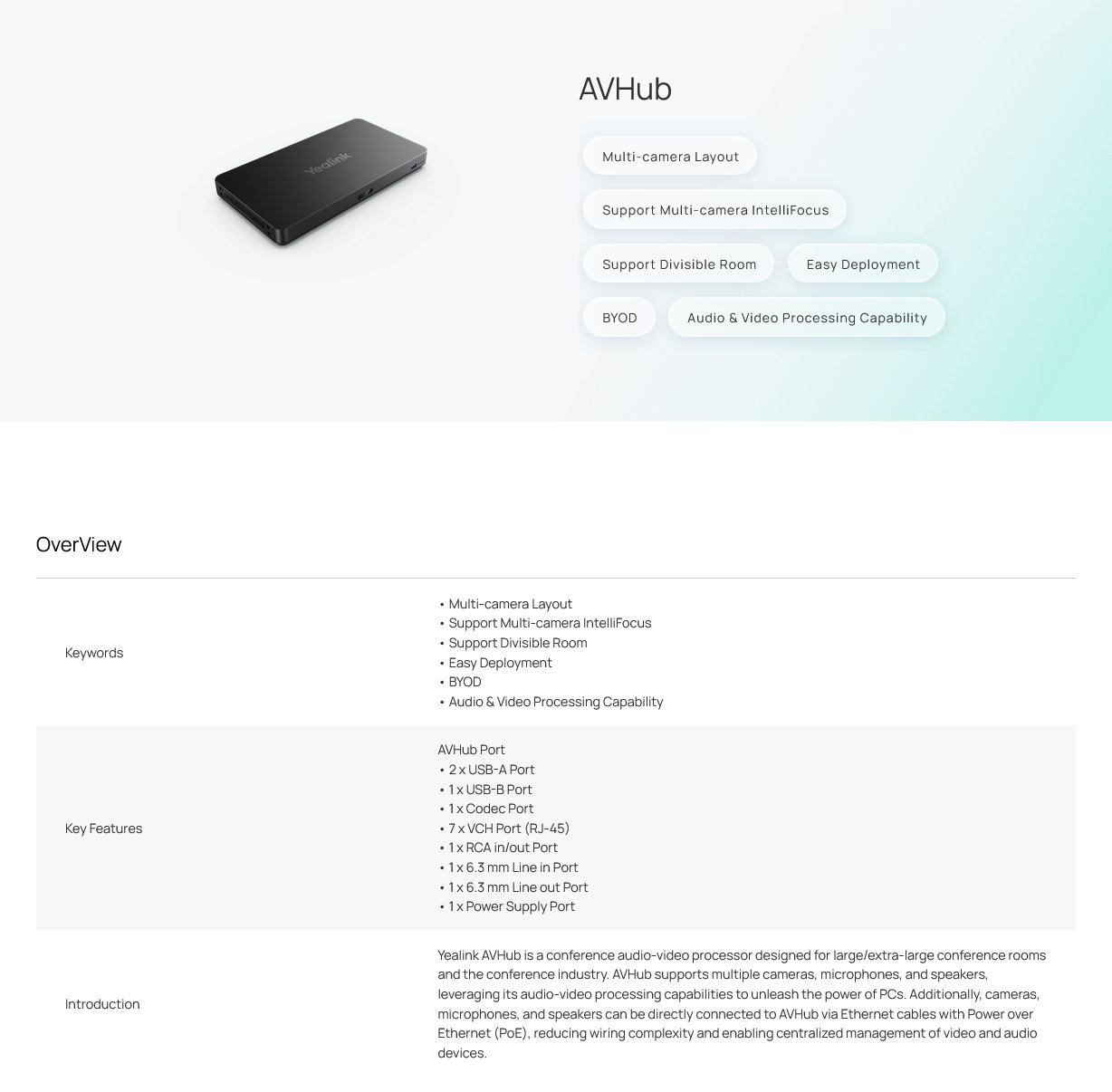 Yealink AVHub Audio Visual Hub for MVC Room Solutions