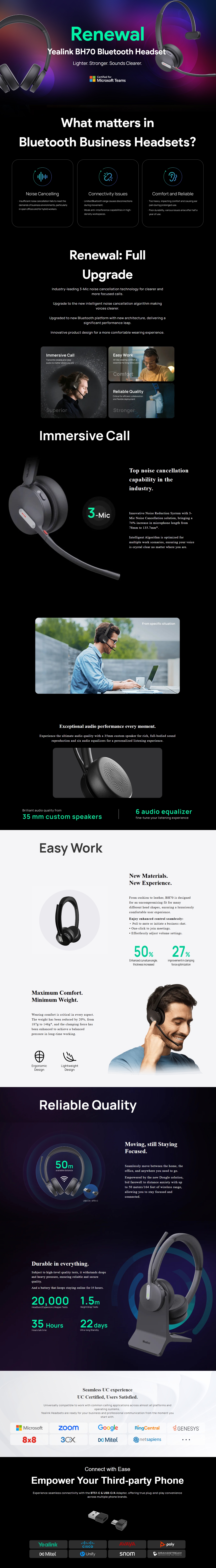 Yealink BH70 Dual USB-C/A Bluetooth Headset with Stand - Microsoft Teams