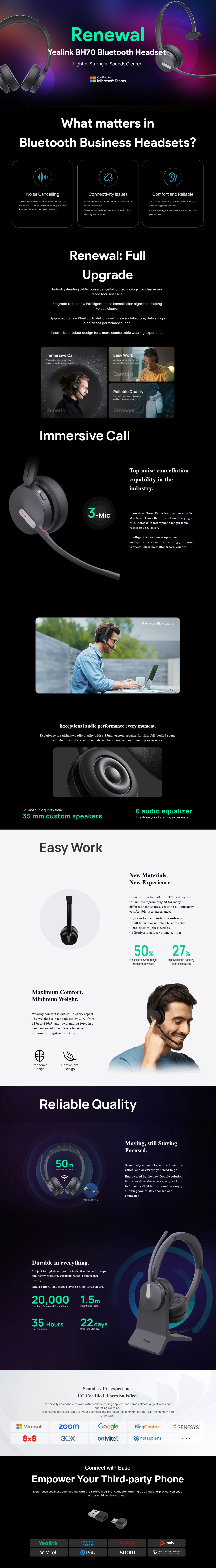 Yealink BH70 Mono USB-C/A Bluetooth Headset - Microsoft Teams