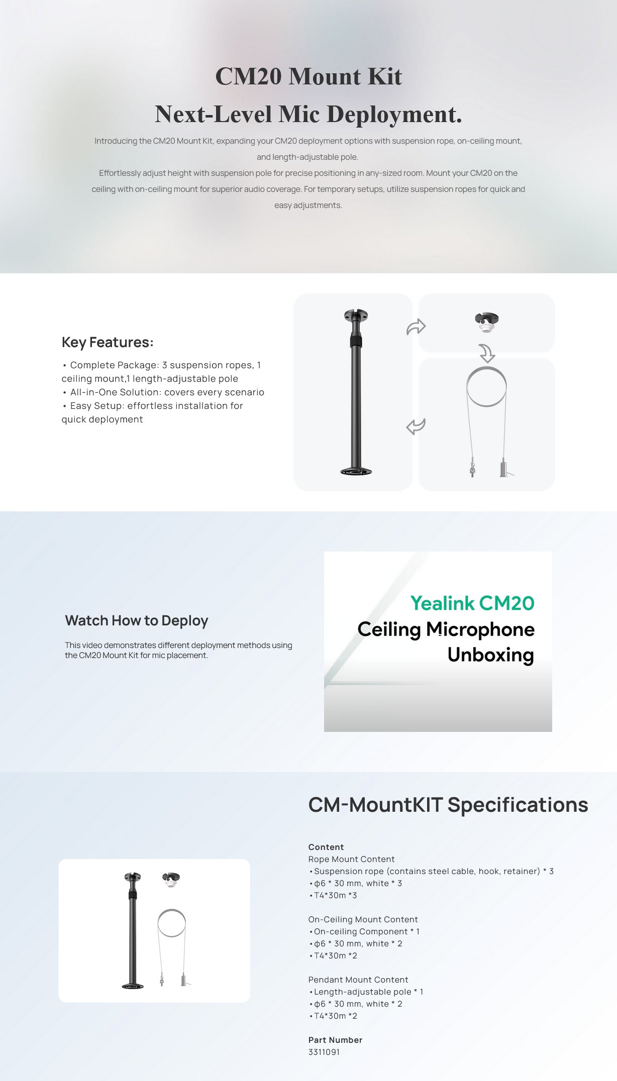 Yealink CM-MountKIT Multiple Ceiling Mount Kits for CM20