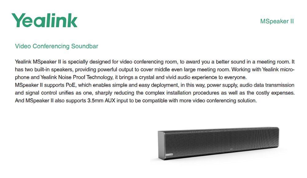 Yealink MSpeaker-II-BLK Generation II Soundbar - Black