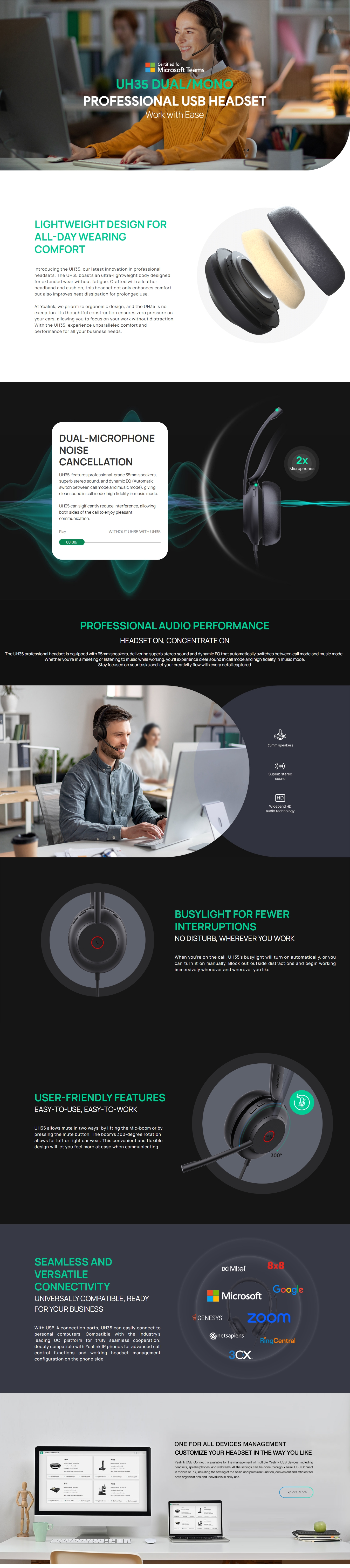 Yealink UH35 Mono USB-C/A Headset - UC
