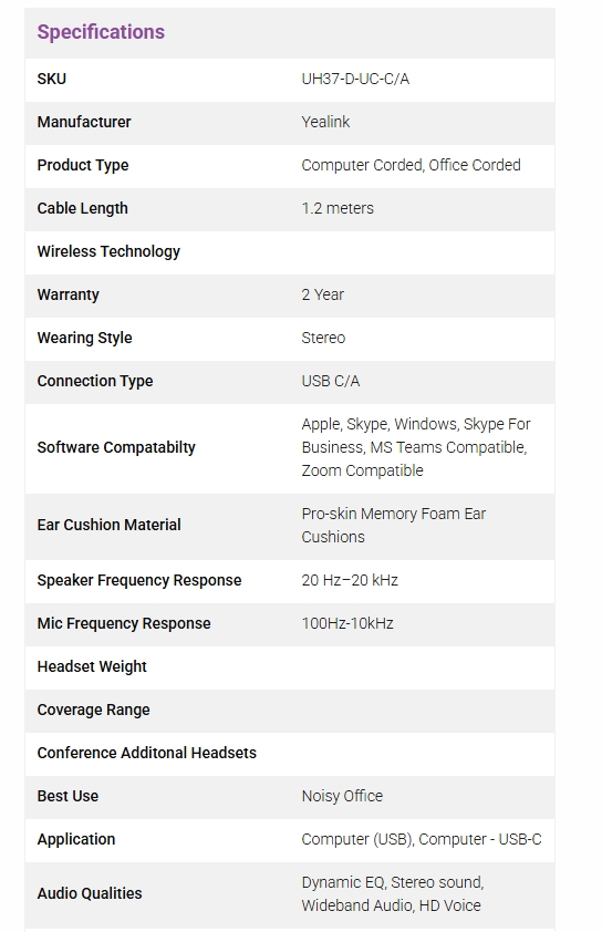 Yealink UH37 Dual USB-C/A Headset - UC