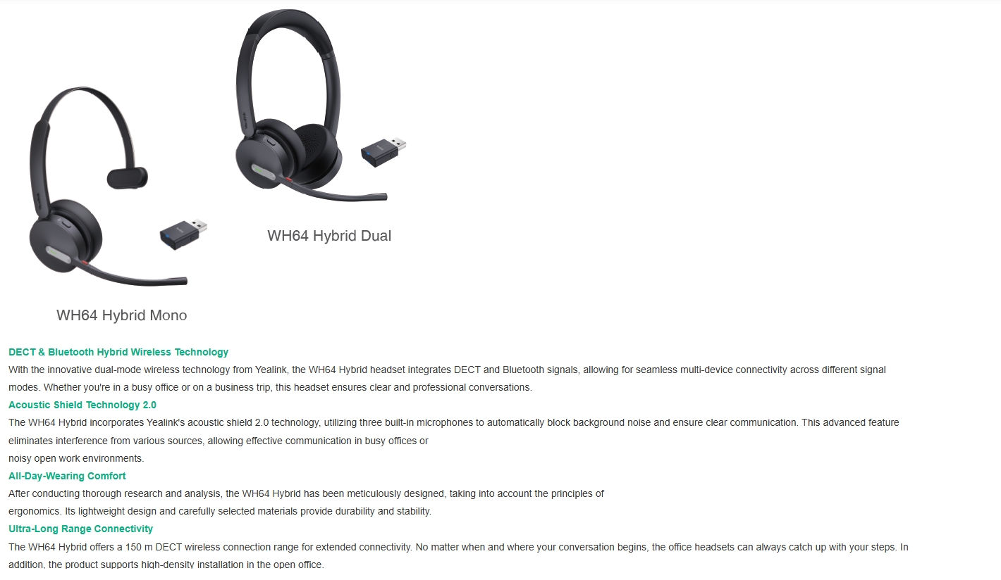 Yealink WH64 Hybrid Dual DECT Wireless Headset - UC