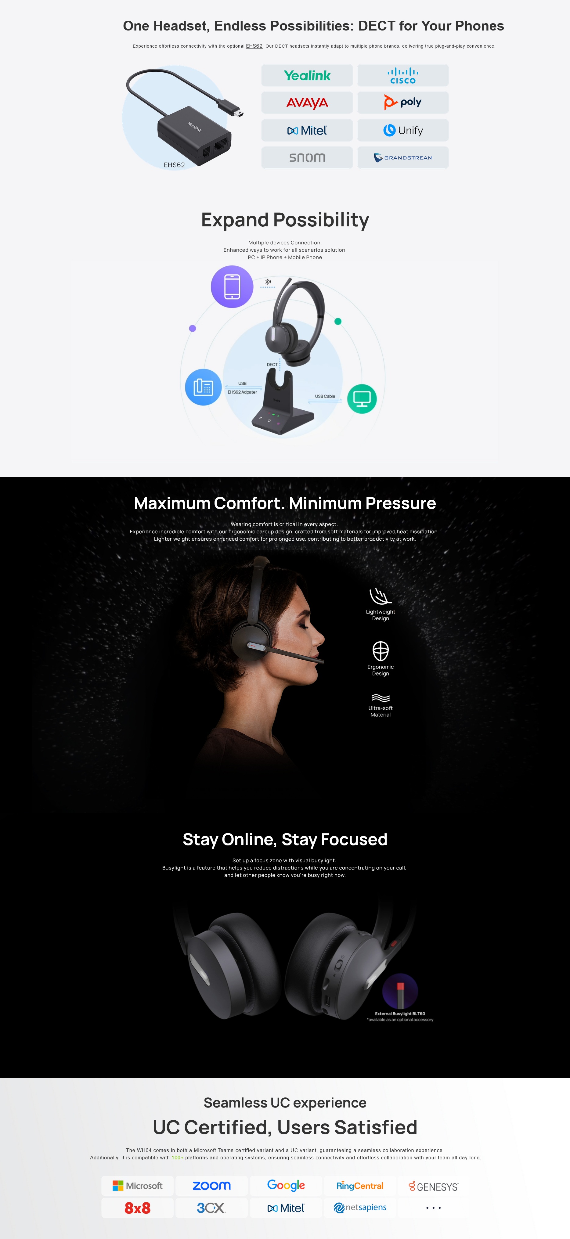 Yealink WH64 Mono DECT Wireless Headset - UC