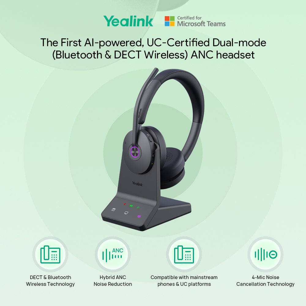 Yealink WH68 ANC DECT - Cuffie wireless con microfono, microfono AI con