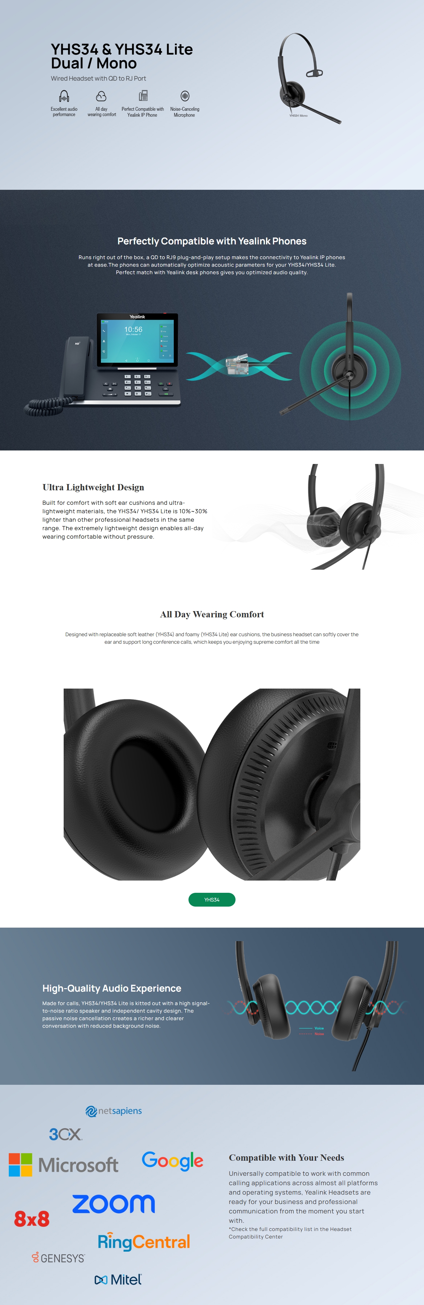 Yealink YHS34 Mono Wideband NC Wired Headset