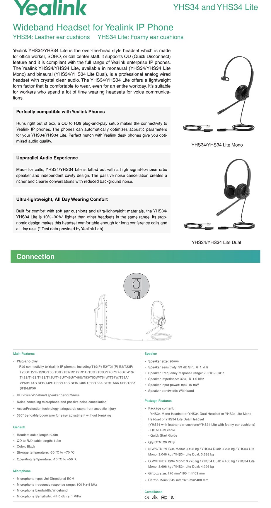 Yealink YHS34 Wideband Monaural Headset - Desktop Overview 1